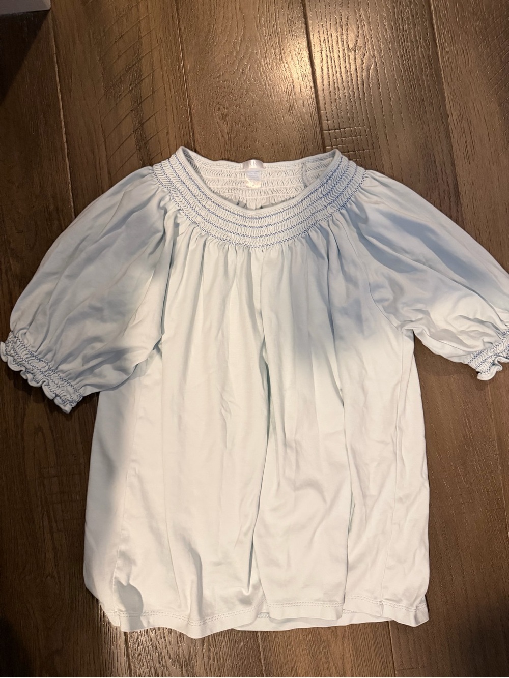 Smocked Neck Puff Sleeve Blouse in Light Blue